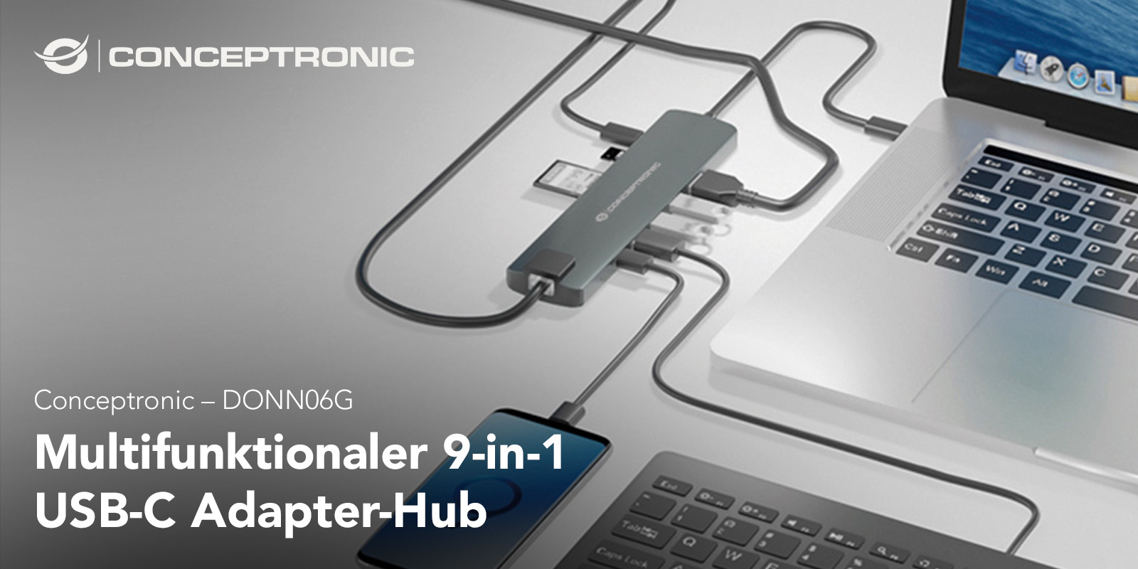 Conceptronic &#8211; DONN06G Multifunktionaler 9-in-1 USB-C Adapter-Hub