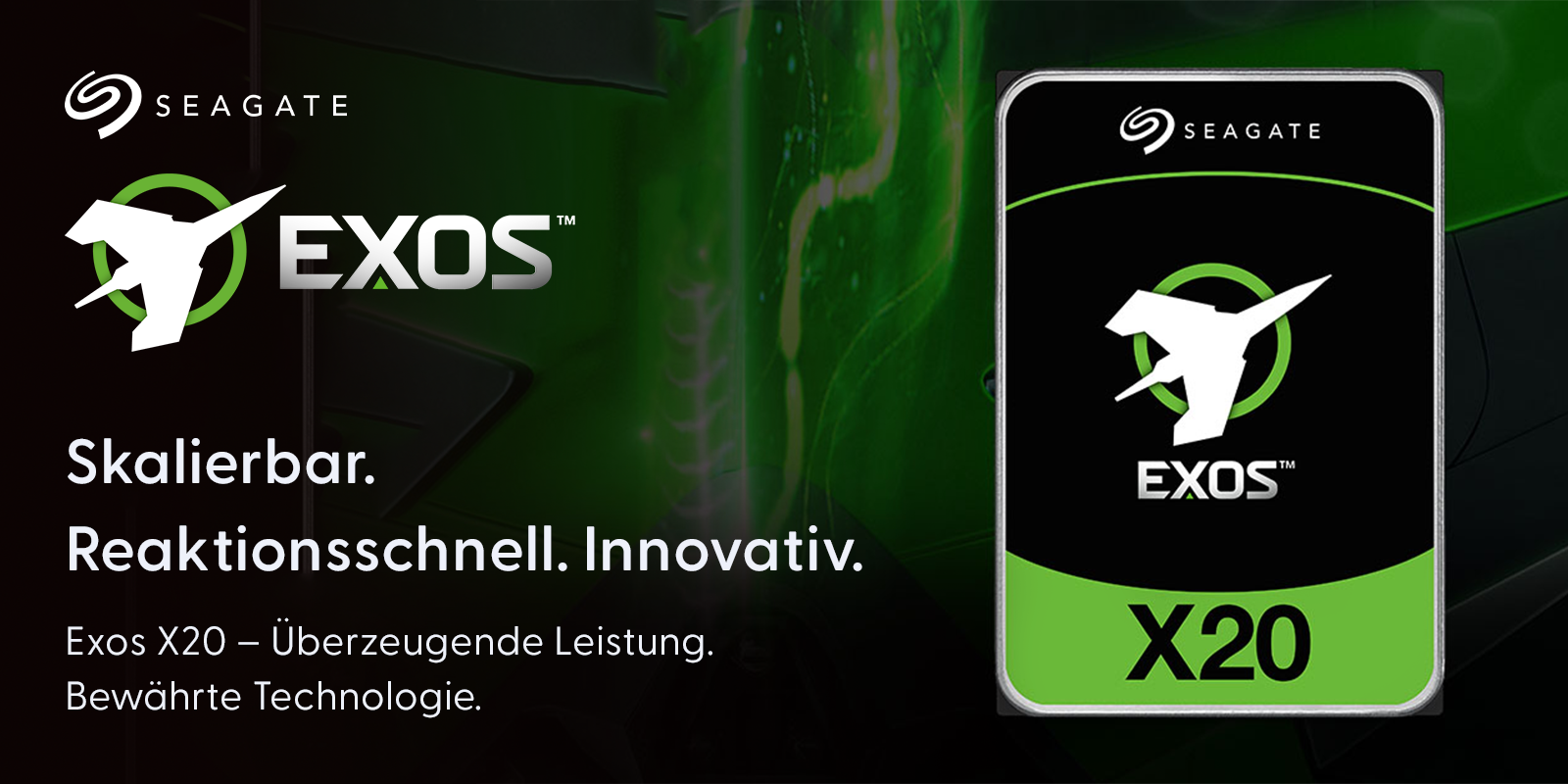 Die Exos X20-Festplatte bietet höchste Rackspace-Effizienz  und die Sicherheit von Seagate Secure™